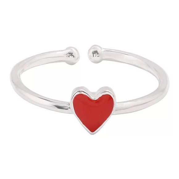 Red Heart Silver Plated Adjustable Ring - Picture 2 of 3